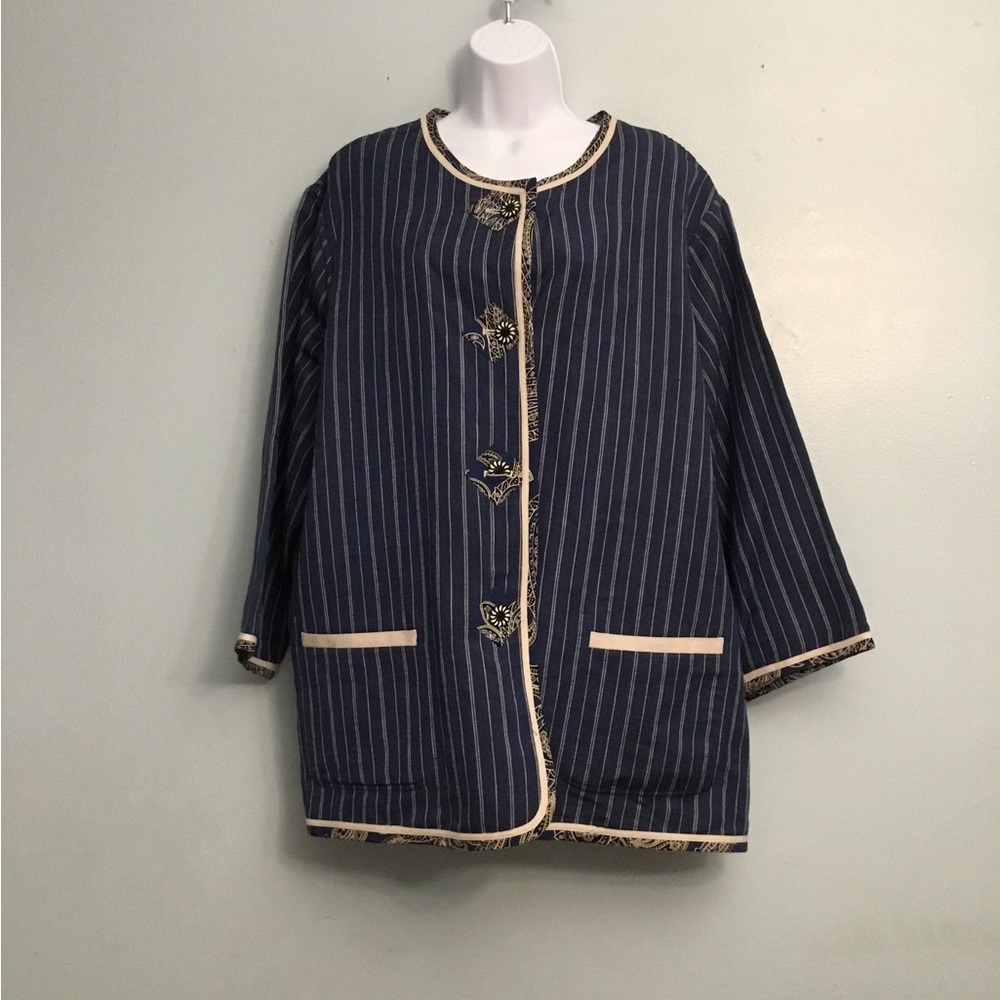 Navy Striped Jacket with Gold Accents